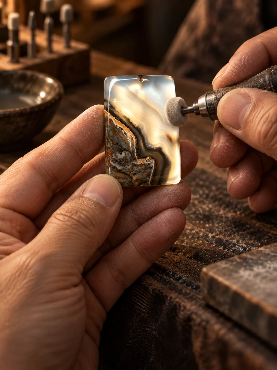 工匠精细打磨狼山石定制作品
